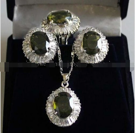 

Faceted Peridot Link Earrings /Ring / Necklace Pendant 18"^^^@^18K GP style Fine jewe Noble Natural jade