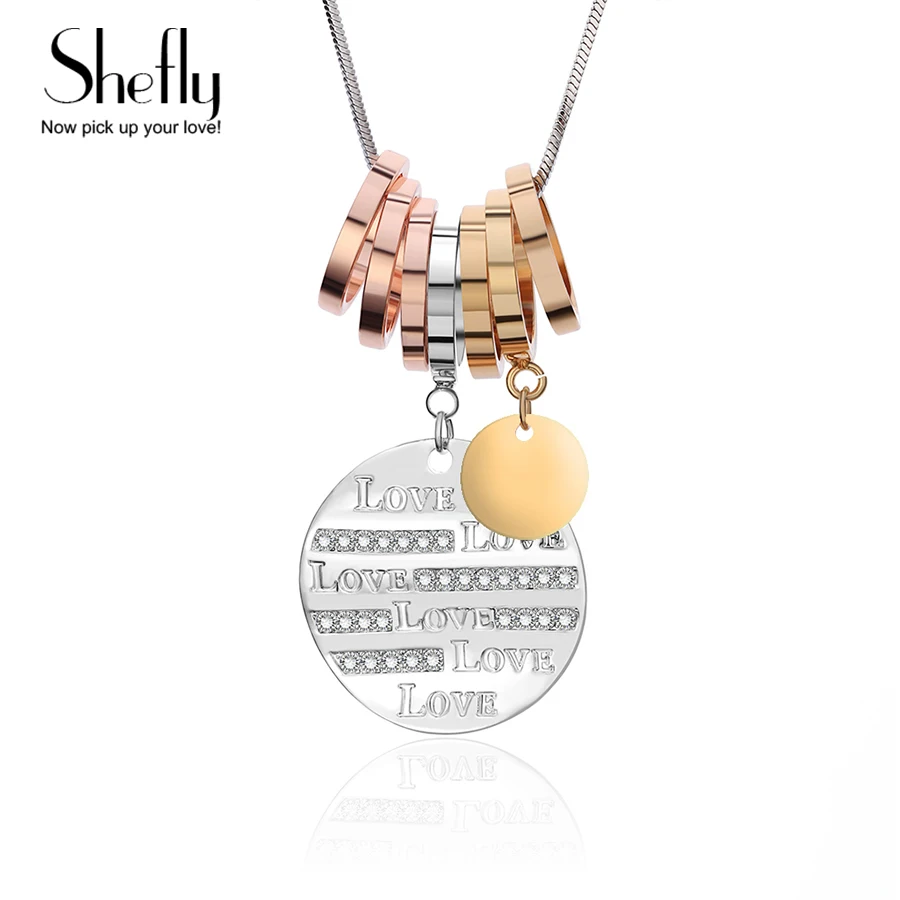 

New European Simple Sequins Tassel Circles Necklaces & Pendants For Women Creative Love Writing Zircon Jewelry Gift Girl Collier