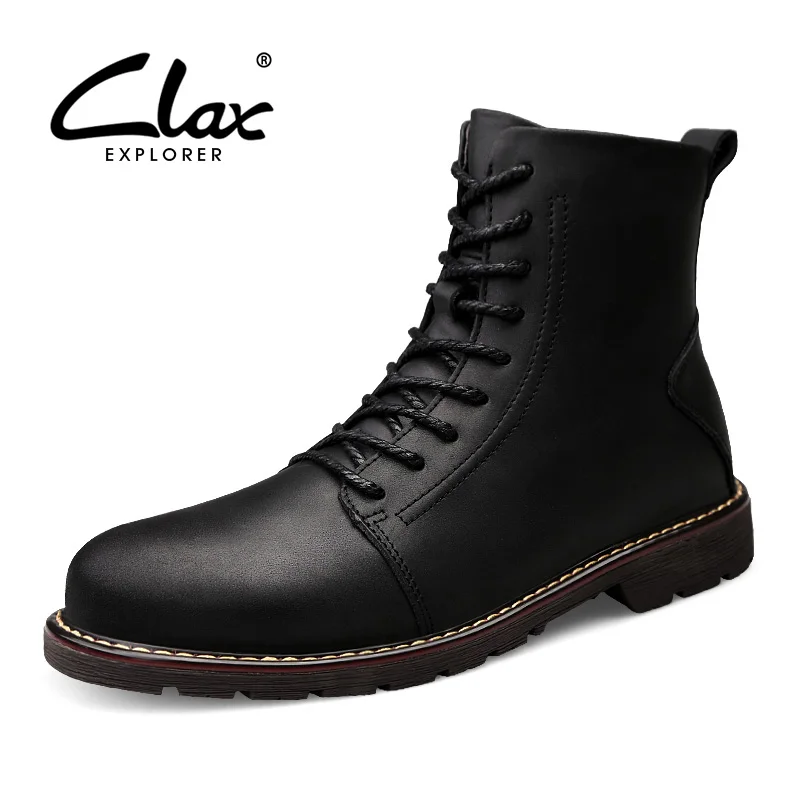 

CLAX Mens Winter Shoes High Top Genuine Leather Male Boots Plush Fur Warm Snow Shoes marten boot chaussure homme large sizes
