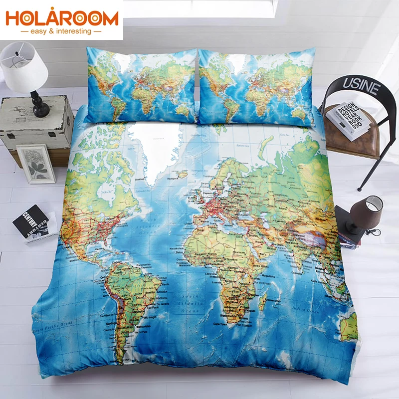 

World Map Pattern Duvet Cover Sets Map Geography Printing Bedding Set Duvet Cover With Pillowcases Twin/ Queen/ King Bedding Set