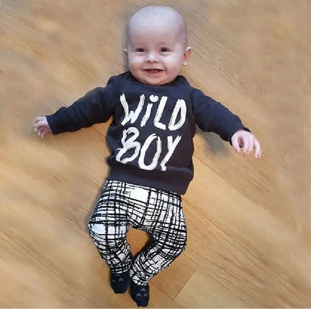 2018 Summer Cool Baby Boy Clothes black cotton long Sleeve letter T