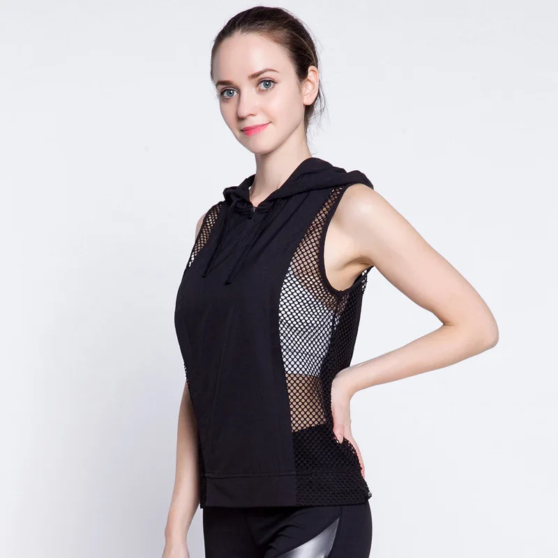 Women running shirt Top sleeveless Hooded Running Shirt Female Workout