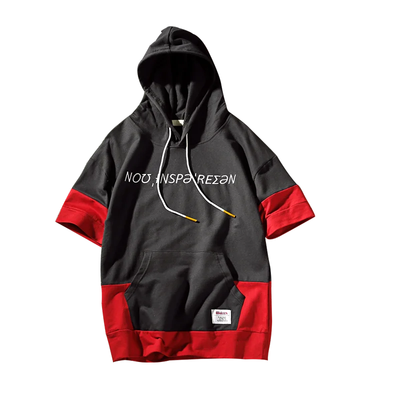 

Fashion Patchwork Hoodies Men Irregular Short Sleeve Sweatshirts Male Plus Size Summer Hooded Slim Sweatshirts