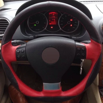 

DG Hand-stitched Black Red Leather Car Steering Wheel Cover for Volkswagen Golf 5 Mk5 VW Passat B6 Jetta 5 Mk5 Tiguan 2007-2011