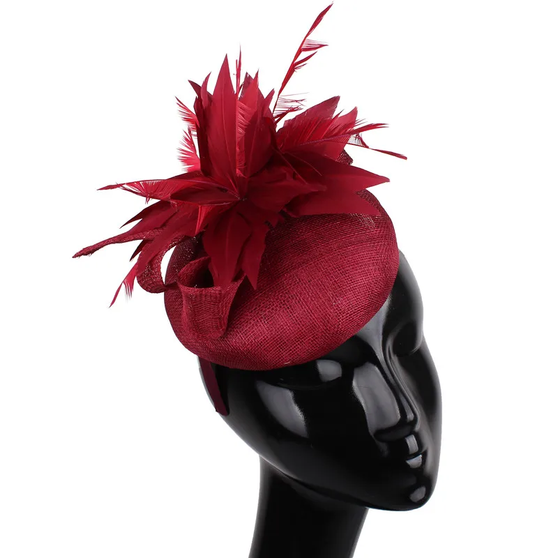 Высокое качество 4 слоя sinamay перья цветок millinery вуалетки шляпа для женщин Элегантный головной убор ободки элегантный леди головной убор