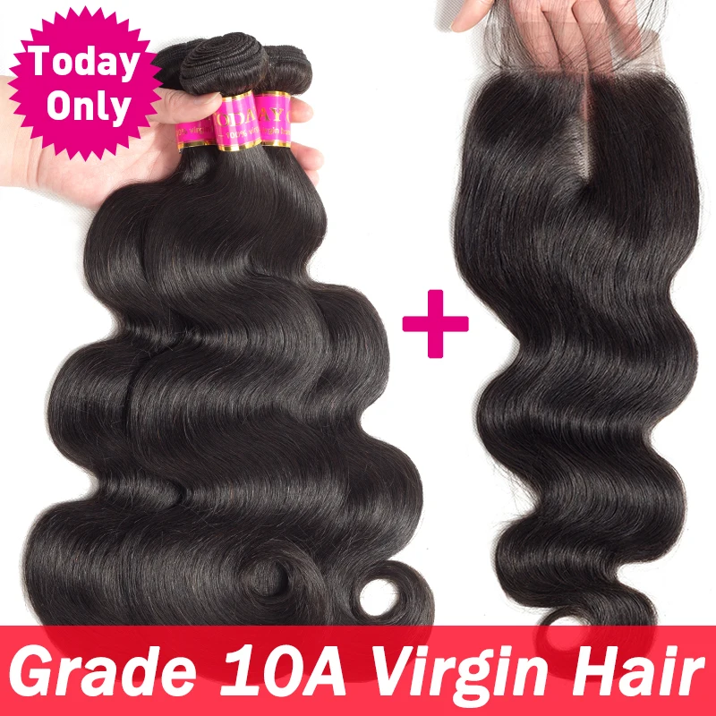 [TODAY ONLY] Peruvian Body Wave 3 Bundles With Closure Remy Human Hair Bundles With Closure Peruvian Hair Bundles With Closure