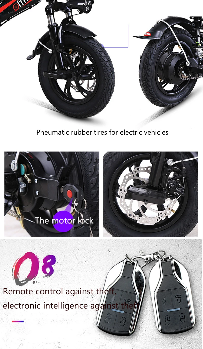 Cheap Folding 48V 600W camping electric bicycle lithium battery motorcycle electric moped for men and women small two seats car 7