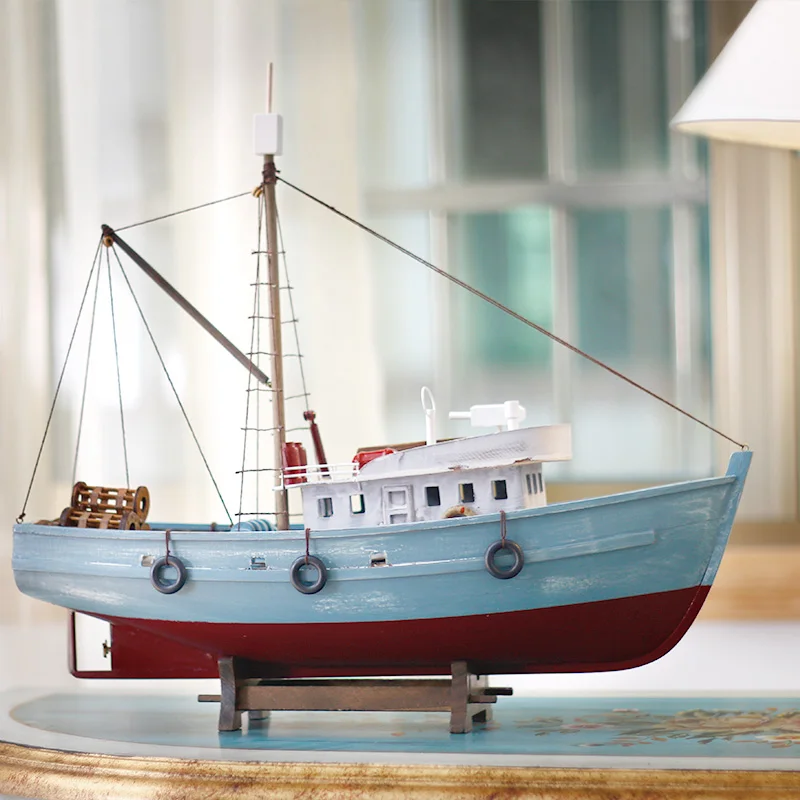 Wooden Nautical Sail Boat Decoration With LED Lights ~ Model Trawler Ornament