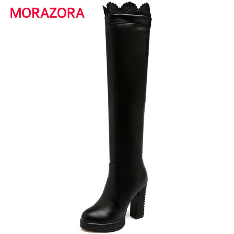 

MORAZORA big size autumn winter super high heel women boots round toe square heel over the knee boots short plush zipper boots