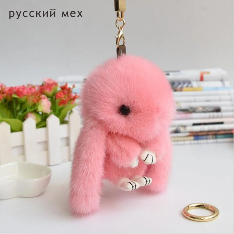 mini 12cm 14cm rabbits mink fur keychain real bunny key ring bags Trinket pompom hare | Украшения и аксессуары