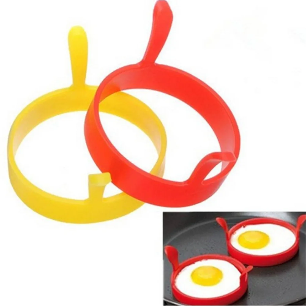 

2018 New Silicone Kitchen Cooking Tools Round Egg Rings Pancake Mold Ring Handles Nonstick Fried Frying