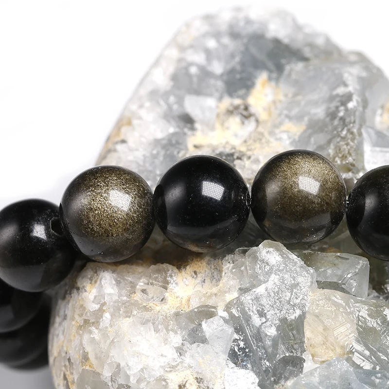 Genuine Black Gold Obsidian Women Men Stretch Powerful Bracelets 6 8 10 12mm Gemstone Round Beads Natural Stone Bracelet Gift - Image 4