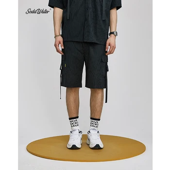 

SODA WATER Mens Clothing Casual Pockets Shorts Streetwear Mens Casual Shorts Striped Mens Casual Shirts 9318S