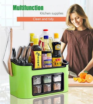 

Kitchen Cabinet Storage Home Double Layer Kitchen Spice Rack 3 grid Plastic Seasoning Bottle Storage Shelf Kitchen Storage