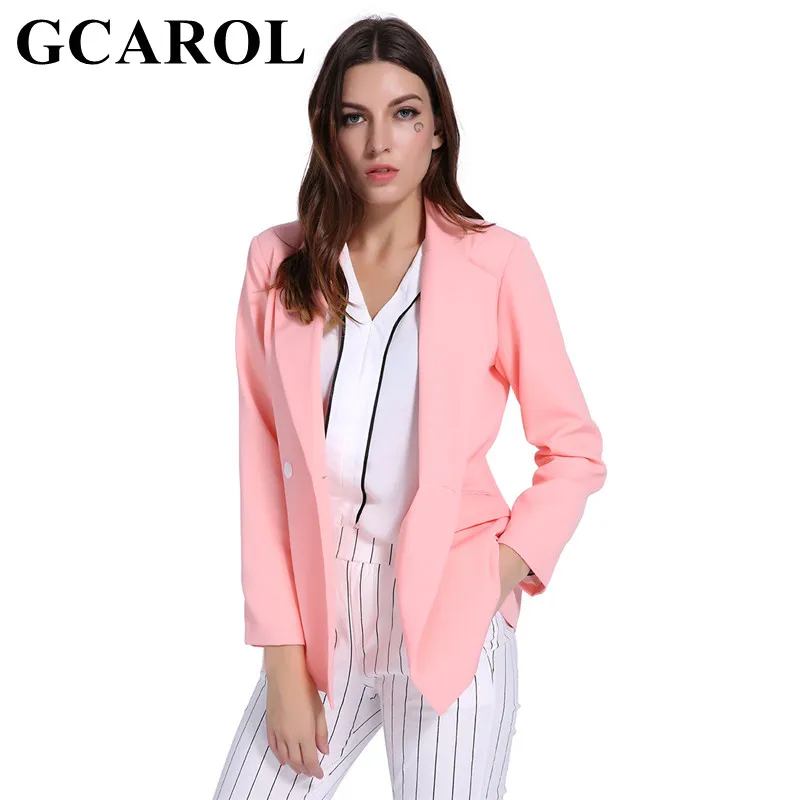 

GCAROL New Women Notched Double Breasted Blazer High Quality Elegant OL Office Suits Basic Pink Outwear For 4 Season