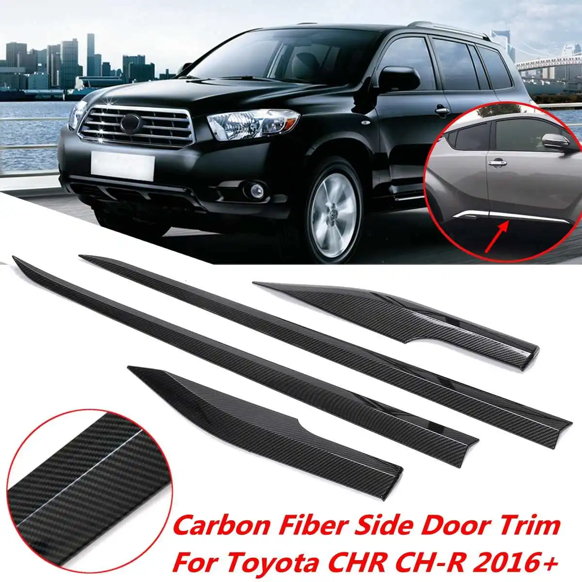

4pcs Carbon Fiber Body Side Door Molding Protector Trim For Toyota CHR CH-R 2016 2017 2018 2019 Car Accessories
