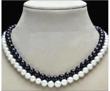 

Gift Freshwater 2 rows 7-8mm natural black white freshwater cultured round pearl beads necklace for weddings 17-18i unicorn