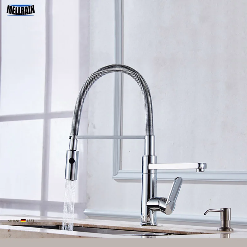 Chrome Plated Brass Kitchen Sink Pull Out Water Mixer Faucet Double