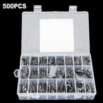

NEW 500PCS Electrolytic Capacitors Kit with Assortment Box 0.1UF-1000UF 24 Values 16V-50V Aluminum Passive Components Supply