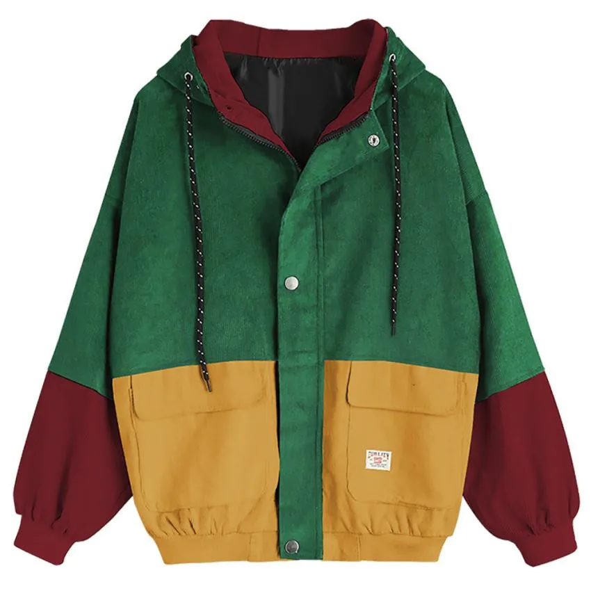 

7 Colors Plus Size 3XL Long Sleeve Corduroy Women Sport jacket Patchwork Autumn women Jacket plus size button female Outerwear