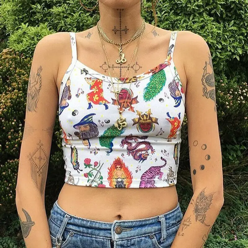 

2019 Hot Women's Summer Fashion Casual Tank Tops Crop Vest Animal Beach Shirt Blouse Sleeveless Plain Vintage Soft Clothes