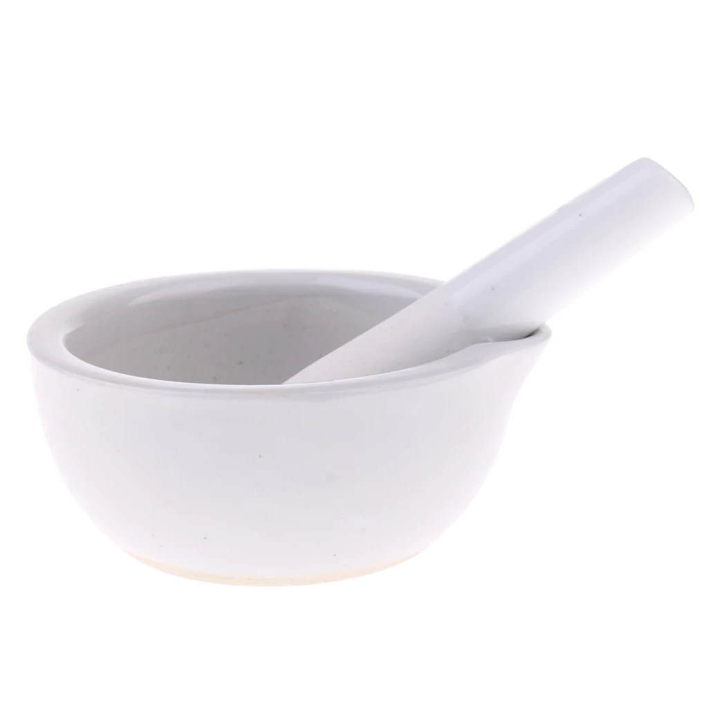 

90mm Porcelain Mortar & Pestle Mixing Grinding Bowl Set Kitchen Lab Equipment
