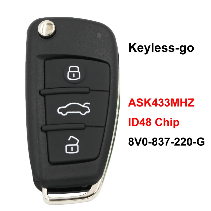 3 кнопки дистанционного ключа складной ключ дистанционного управления ключа-go спросить 433 МГц ID48 чип 8V0-837-220-G 8V0837220G костюм для Audi 2012- год