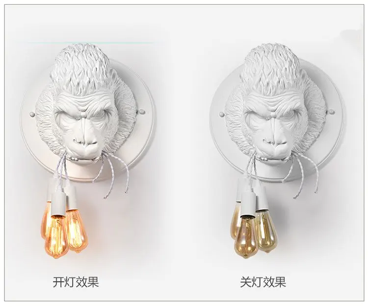 Lâmpada de Parede Luminárias de Cabeceira Home da Parede Nordic Resina Gorilla Retro Moderna Arandela Levou Casa Loft Luminária Quarto Decoração 8 Nordic Resina Gorilla Retro Lâmpada de Parede