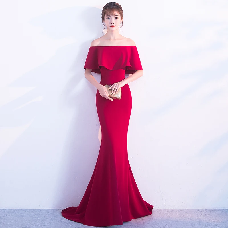 boat neck off the shoulder simple elegant satin mermaid evening simple elegant