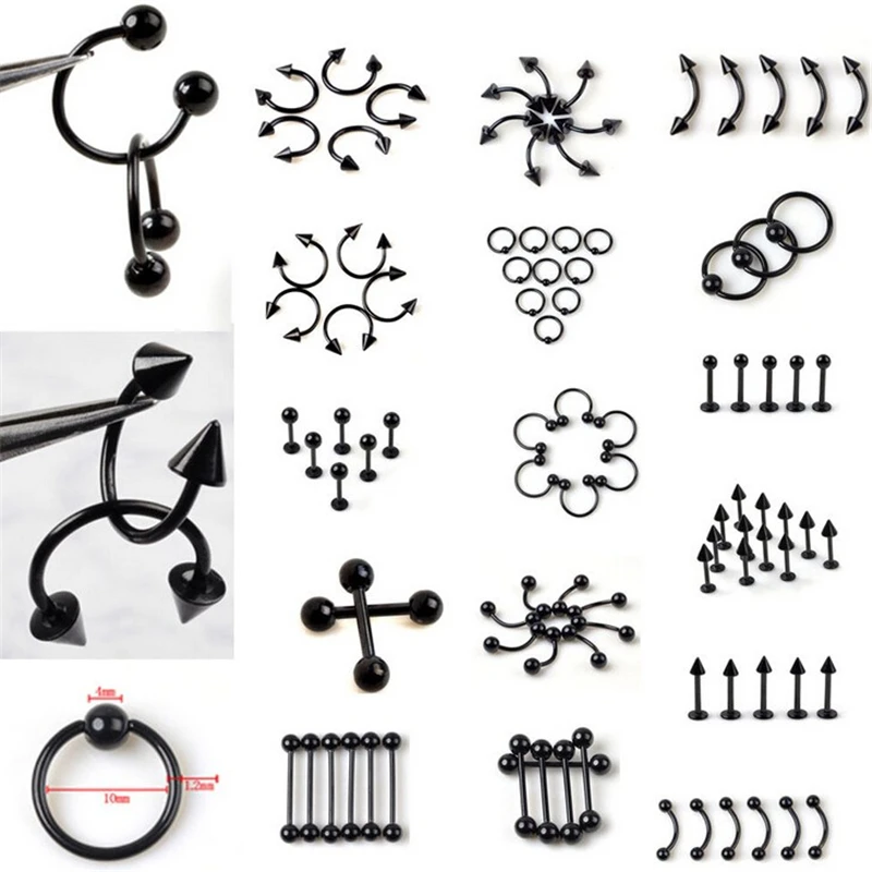 

PINKSEE 1PC Surgical Stainless Steel Black Eyebrow Nose Lip Labret Ear Ring Tongue Cartilage Body Piercing Jewelry Wholesale
