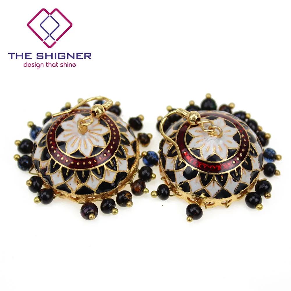 THE SHIGNER индийские традиционные Meenakari эмаль золотой тон Jhumka Jhumki серьги Болливуд стиль ювелирные изделия Висячие Серьги