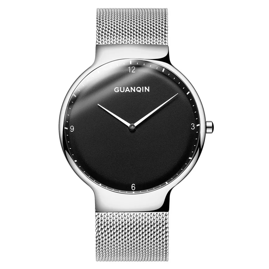 Мужские часы Топ бренд класса люкс GUANQIN простые мужские деловые водонепроницаемые кварцевые наручные часы из нержавеющей стали relogio masculino - Цвет: silver black