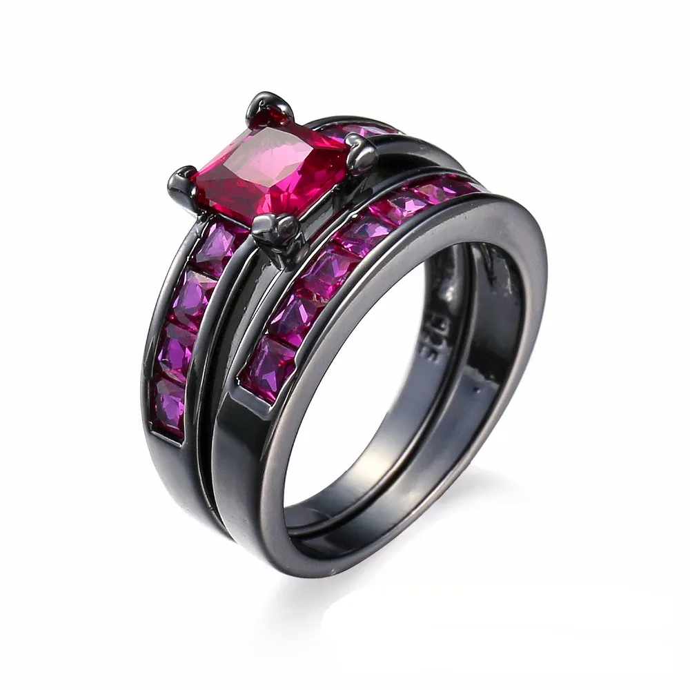 High Fashion Women's Jewelry Ring red Lab Created Black copper Metal