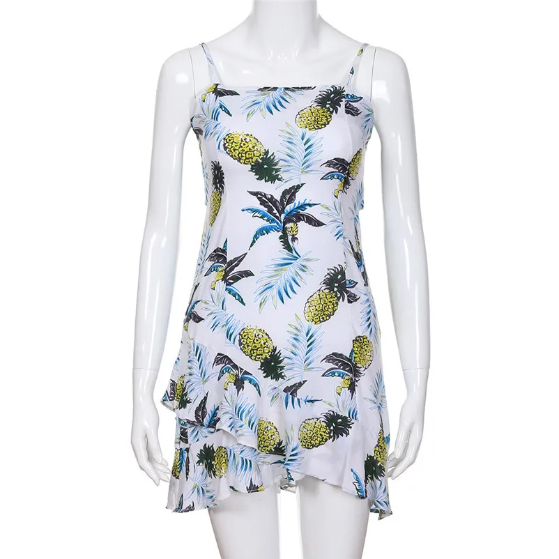 Fashion summer dress 2018 Beach dress Women Ladies Pineapple Printing Sleeveless Mini Dress casual dress vestido robe J12#N (3)
