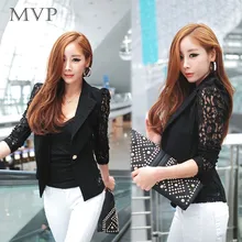 Spring Jacket Women 2018 Basic Coats Sexy Sheer Lace Jackets Lady Suit Outwear OL Formal Slim Jacket Women Black White 2 Color