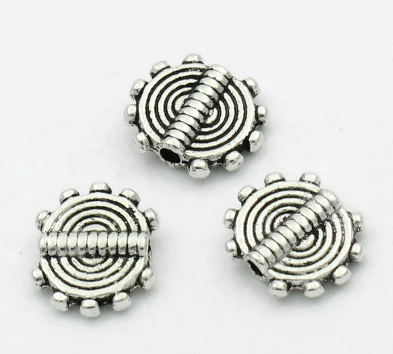 

DoreenBeads Zinc metal alloy Spacer Beads Round Antique Silver SpiralColor Plated About 10mmx8.5mm,Hole:Approx 1mm,20 PCs