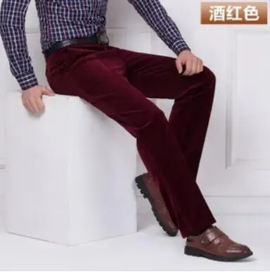 Осень и зима толстый раздел вельветовые мужские повседневные брюки свободные вельветовые брюки среднего возраста прямые длинные брюки pl - Цвет: Красный