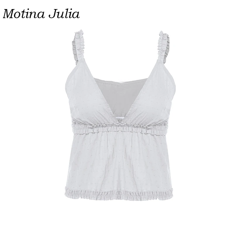 Белый Motina Julia летние цветочные топы boho пляжные женские жилеты топы с рюшами повседневные уличные женские топы - Цвет: Белый