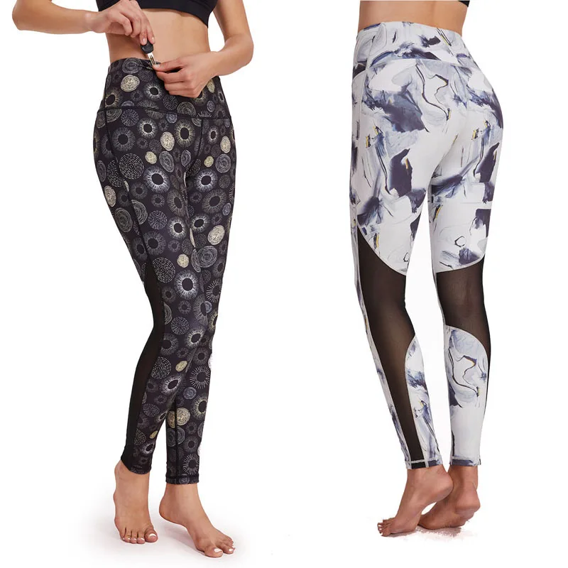 Large Size Women Yoga Pants Sports Marble Printed Yoga leggings Fitness