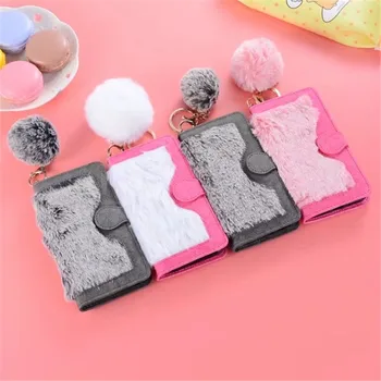 

For iphone X Case 2 in 1 Magnetic Detachable Wallet Rabbit Fur Cases For iphoneX 10 Fuzzy Fur Ball Pouch+Card Slot Phone Cover