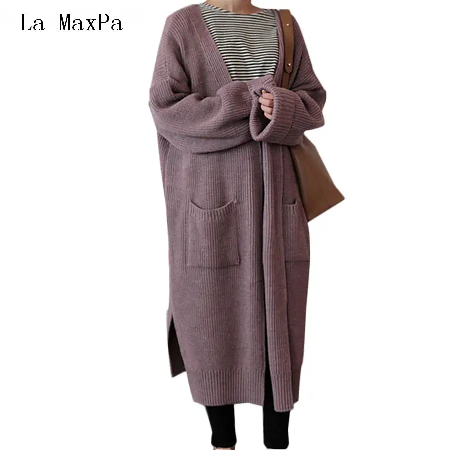

korean Long Cardigan Women Autumn 2018 Fashion Long Knitted Sweater Female Oversized Tops Fall Casual Black Coat Winter Clothing