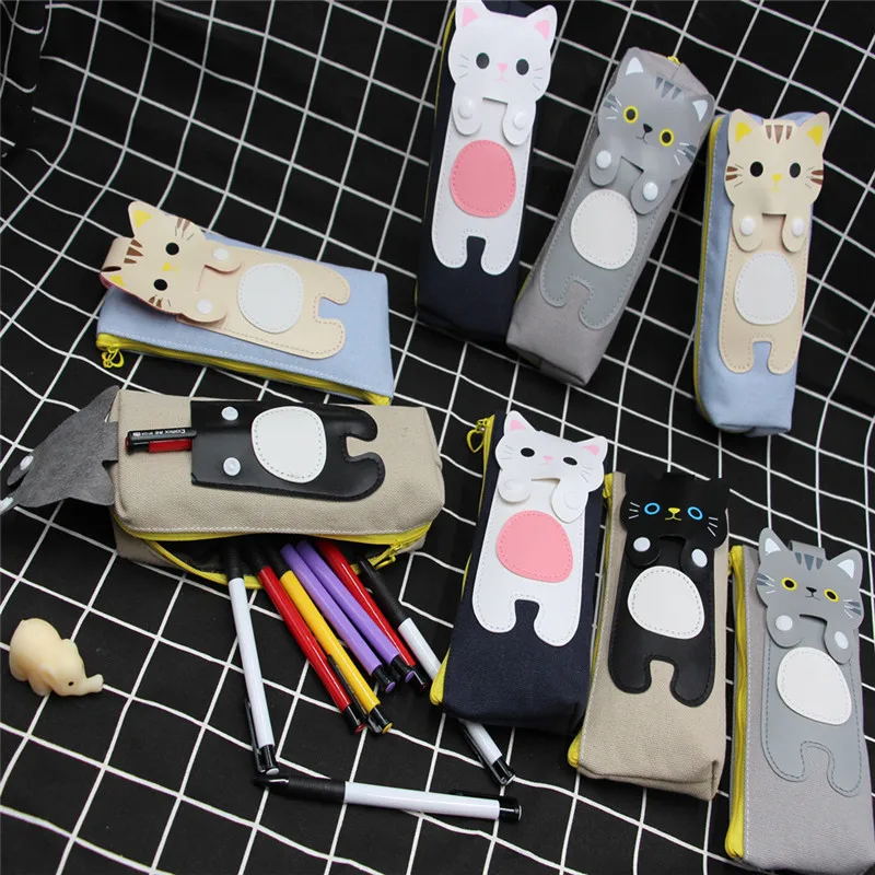 Kawaii Cute Cat Canvas Pencil Case Storage Organizer Pen Bags Pencilcase Pouch School Supply Stationery Cosmetic Makeup Bag Gift (41)