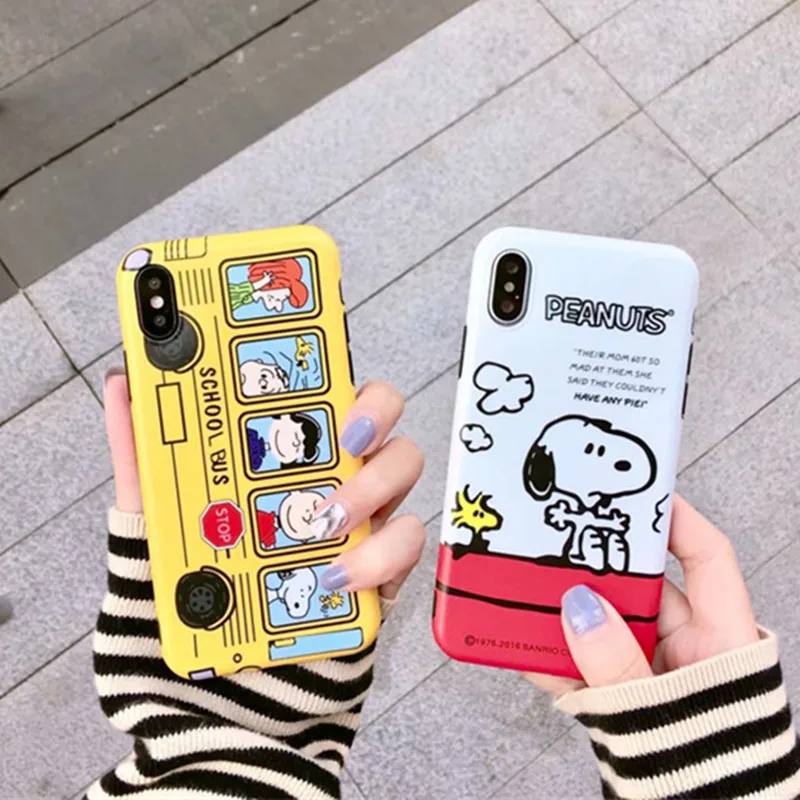 

Japan Kawaii anime Ins Snoopys bus phone case For iphone X case silicon Cute Dog Matte cover For coque Iphone 8 7 6s plus Fundas