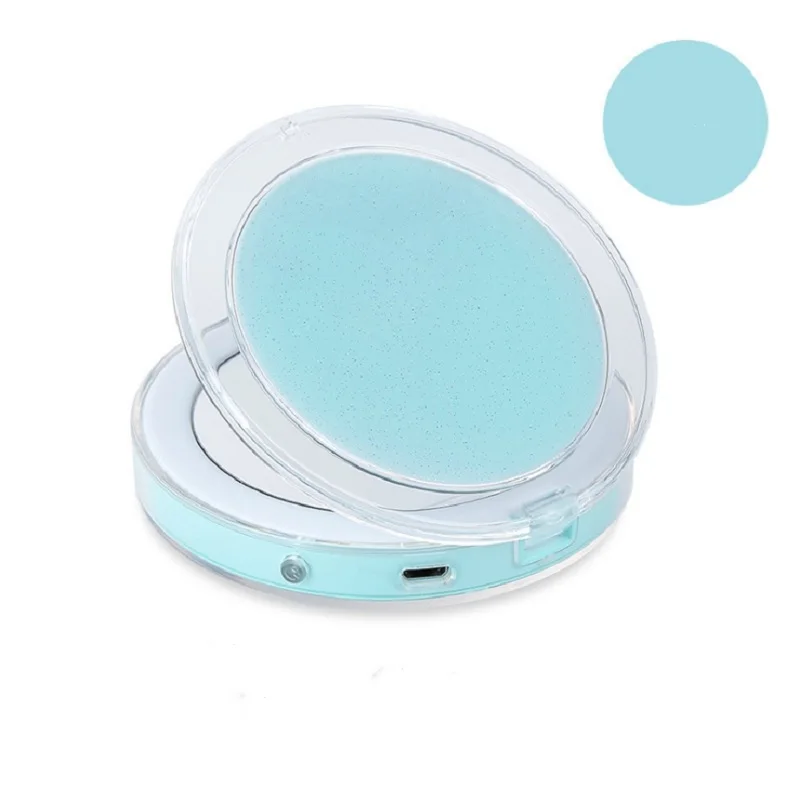 Mint Green Светодиодный зеркало для макияжа с лампой мини 3X увеличительное сенсорный экран портативный зондирования Освещение складной составляют инструменты USB перезаряжаемые - Цвет: Mint Green