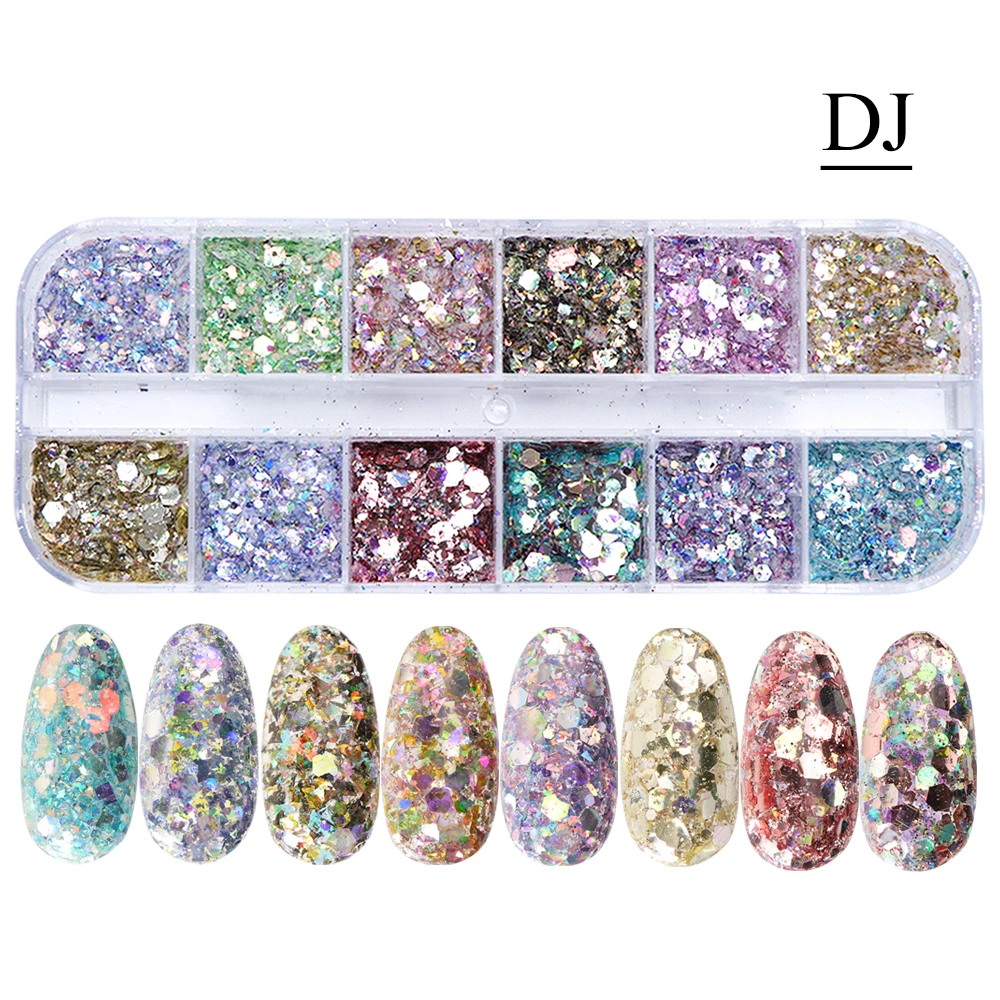 1 مجموعة لامعة مزيج لون مسمار الفن يتلألأ لالمسامير رقائق كسر مسدس الثلاثية الأبعاد مجموعة الأشعة فوق البنفسجية هلام البولندية شىء صغير براق...