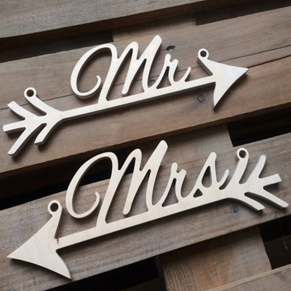 

2019 Hot Mr & Mrs Arrow Signs Wedding Party Chair Decoration Photography Prop Rustic Wood Wedding Sign Decorations Favors