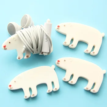 

50PCS Kawaii White Bear Earphone Headphone Winder Cable Silicone Cord Holder For Iphone samsung Organizer Wire Holder