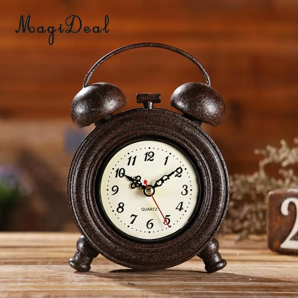 Mute Silent Retro Decorative Round Metal Dial Wall Clock Home Decoration Desk Clock