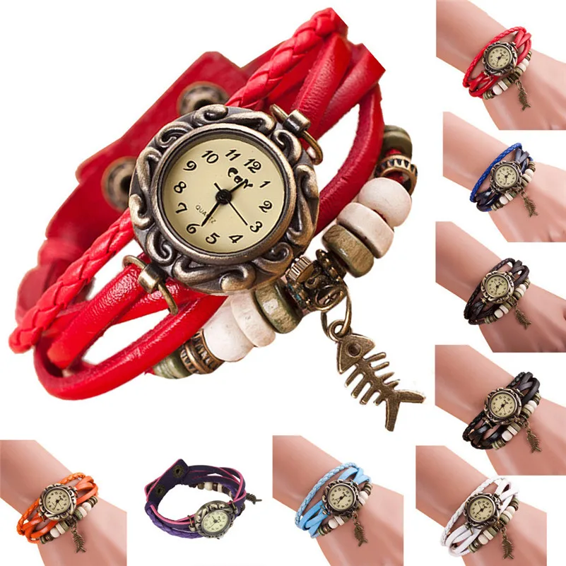 Women's watches brand fashion ladies watch Weave leather band Fishbone Around Quartz Lady Wrist Watches clock Bracelet M18 (5)