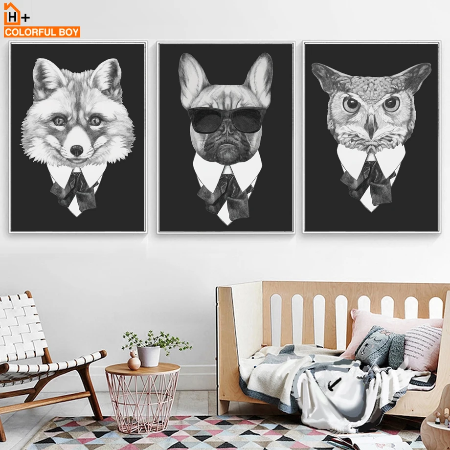 

COLORFULBOY Black Gentle Animals Black White Canvas Painting Nordic Poster For Living Room Decor Canvas Art Print Wall Picture